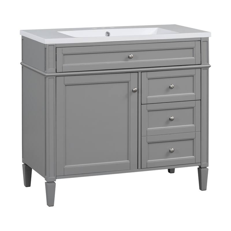 GDFStudio - Riviera Modern Bathroom Vanity with Resin Sink, Tip-Out Drawer and Adjustable Storage - 36'W