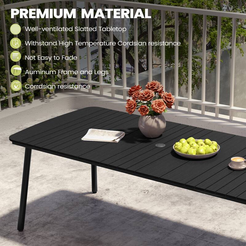 7-piece Patio Dining Set Outdoor Aluminum Rectangular Table with Umbrella Hole and Stackable Chairs
