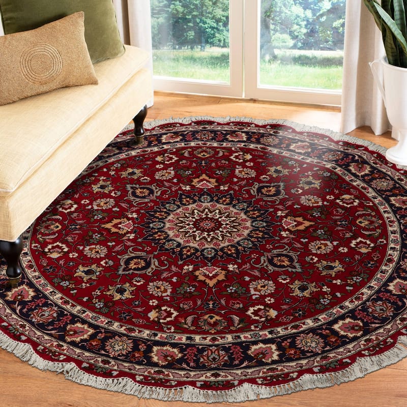 5'0''x5'0" Hand Knotted Wool Medallion Motif Burgundy Round Rug - 5' x 5' -Round