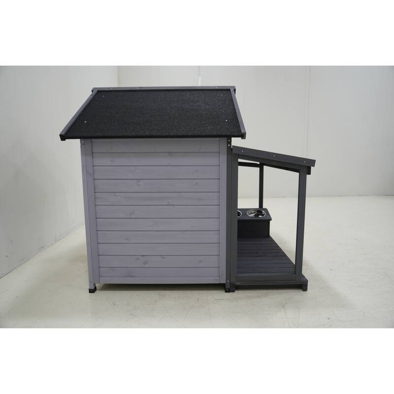 Large Dog House,44.2"L X 44.6"W X 44.6"D Solid Wood Asphalt Roof Dog House With Large Terrace, Weatherproof Large Dog House