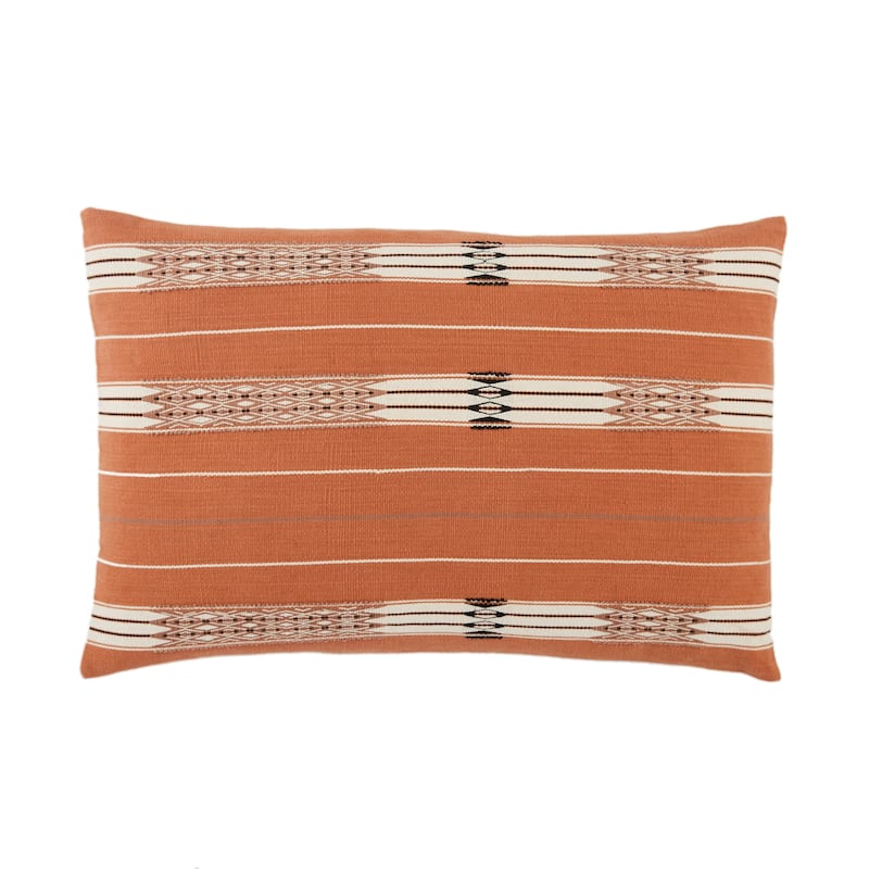 Sitah Hand-Loomed Tribal Lumbar Pillow - 16"X24" Cover Only - Terracotta/Cream