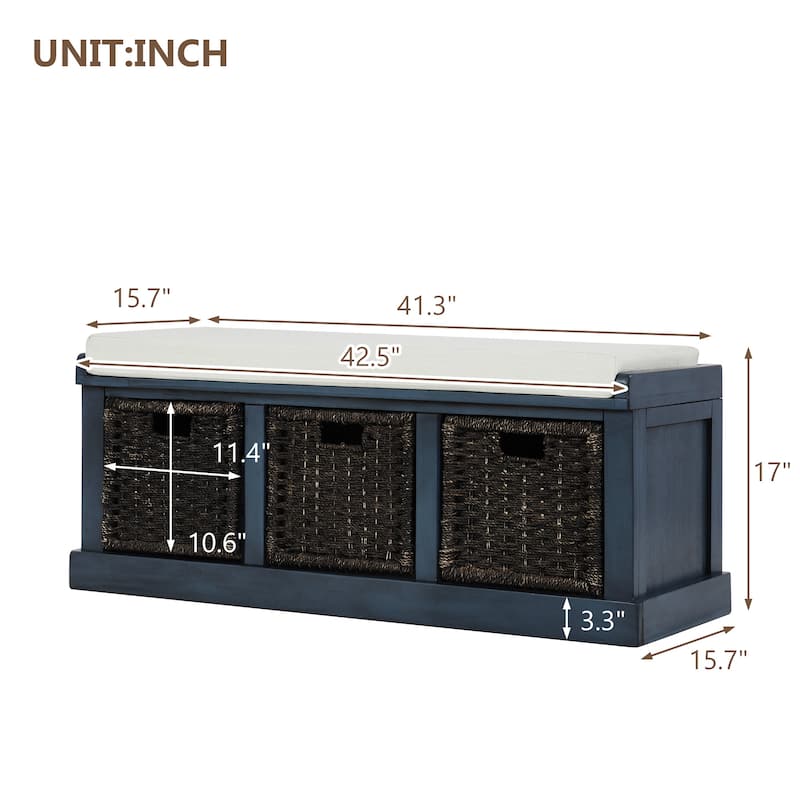 Nestfair Entryway Storage Bench with Cushion and Basket