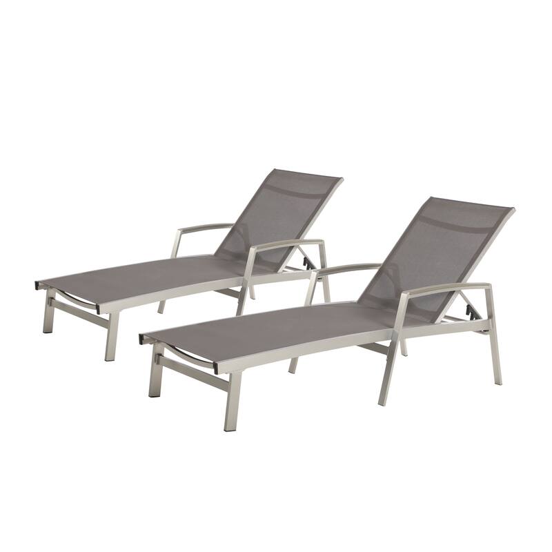 2 Piece Outdoor Chaise Lounges Set Breathable Mesh Seats with Adjustable Backrest for Poolside Garden