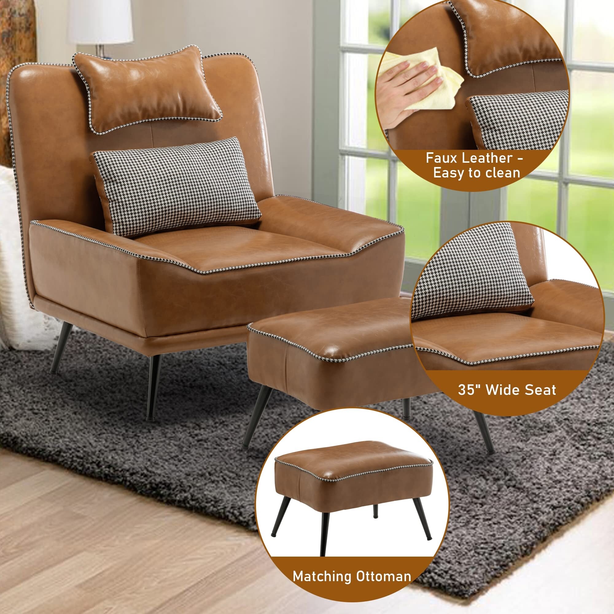 Faux leather lounge hotsell chair with ottoman