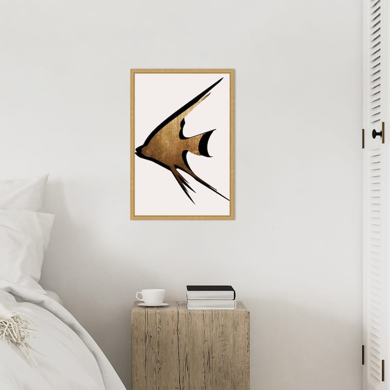 Beige Fish by Eins Kubistika Framed Canvas Wall Art Print - Sylvie Bright Gold