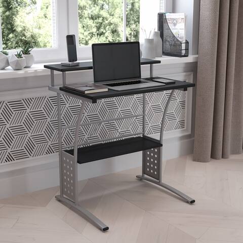 Computer Desk with Top and Bottom Storage Shelves