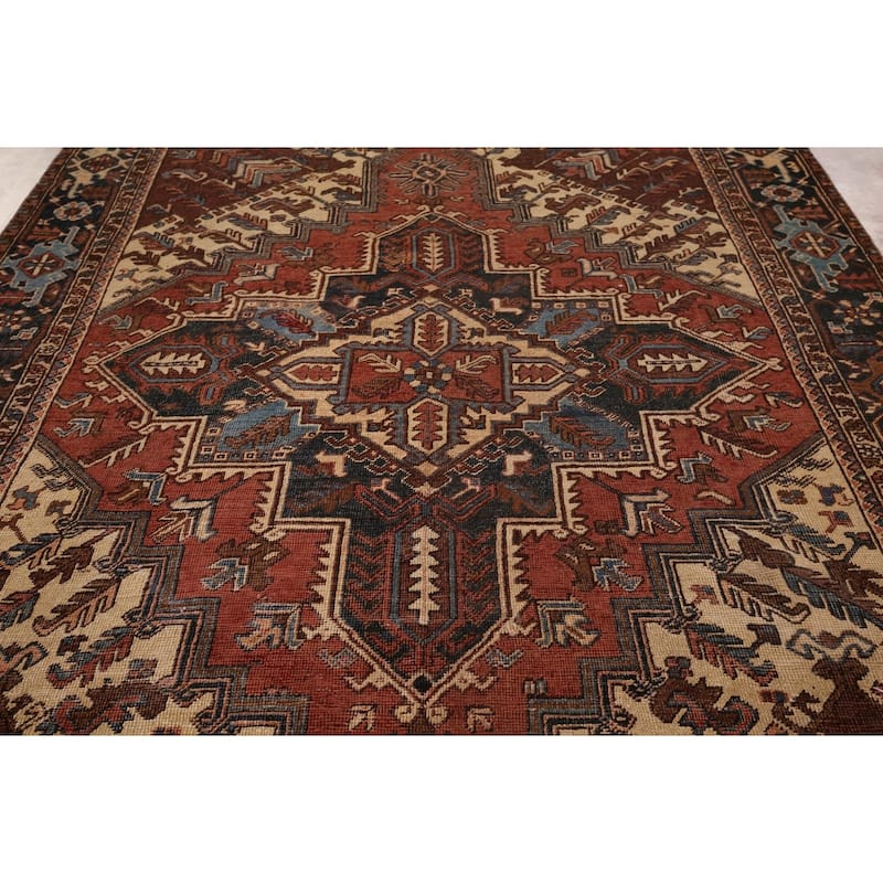 Pre-1900 Antique Heriz Serapi Persian Area Rug Handmade Wool Carpet - 7'5" x 10'4"