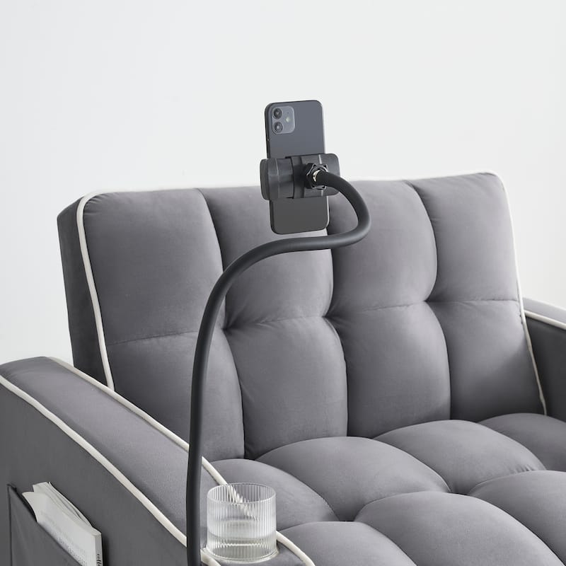 Dark Gray Convertible Single Sofa Bed with USB Charging Port