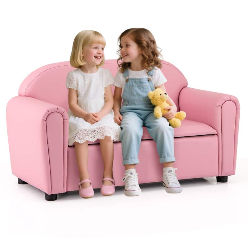 Kid-Sized Lightweight Pink Sofa with Storage Compartment for Playroom or Bedroom - 35" x 16" x 19.5" (L x W x H)