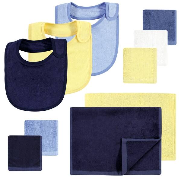 slide 1 of 1, Hudson Baby Infant Boy Rayon from Bamboo Bib, Burp Cloth and Washcloth 10Pk, Blue Yellow, One Size - Blue Yellow - One Size