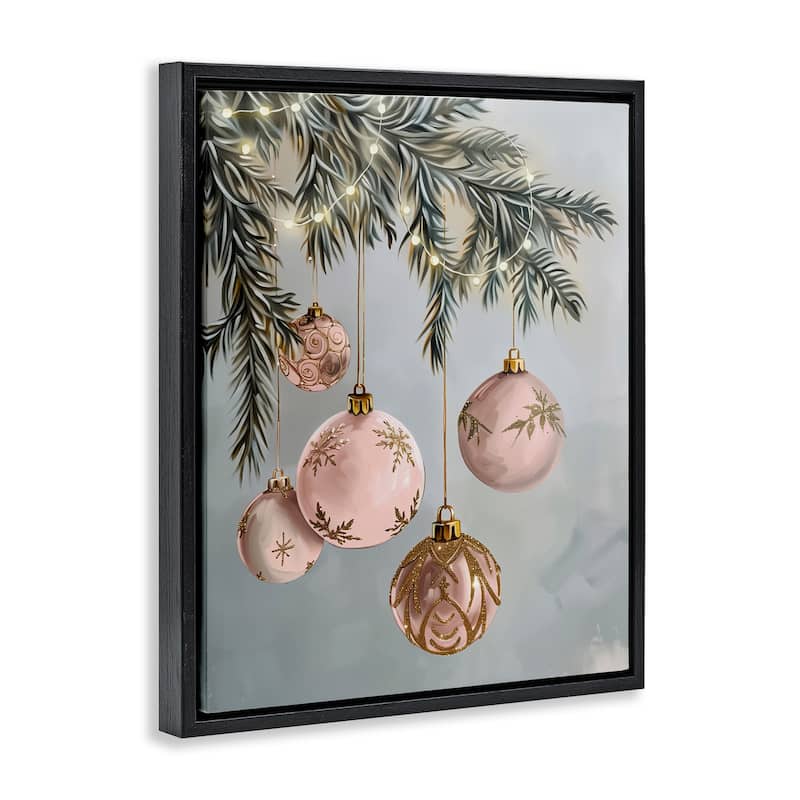 Stupell Pink Hanging Christmas Ornaments Framed Floater Canvas Wall Art Design By Arlington Prints
