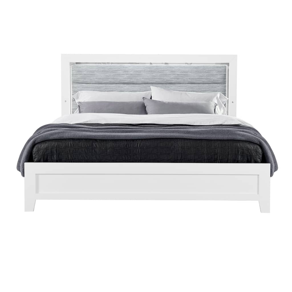 Twin Size Rubber Wood Platform Bed with Modern LED Accent Lighting and Upholstered Headboard