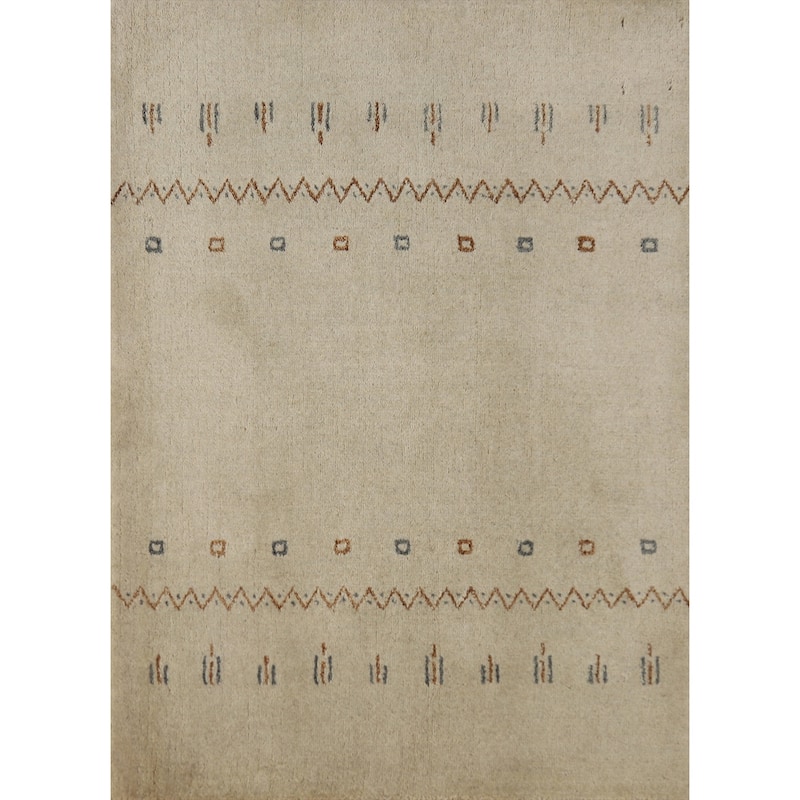Hand Knotted Oriental 100% Wool Carpet Tribal Tribal Beige & Ivories Gabbeh Area Rug - 3' 0'' X 2' 0''