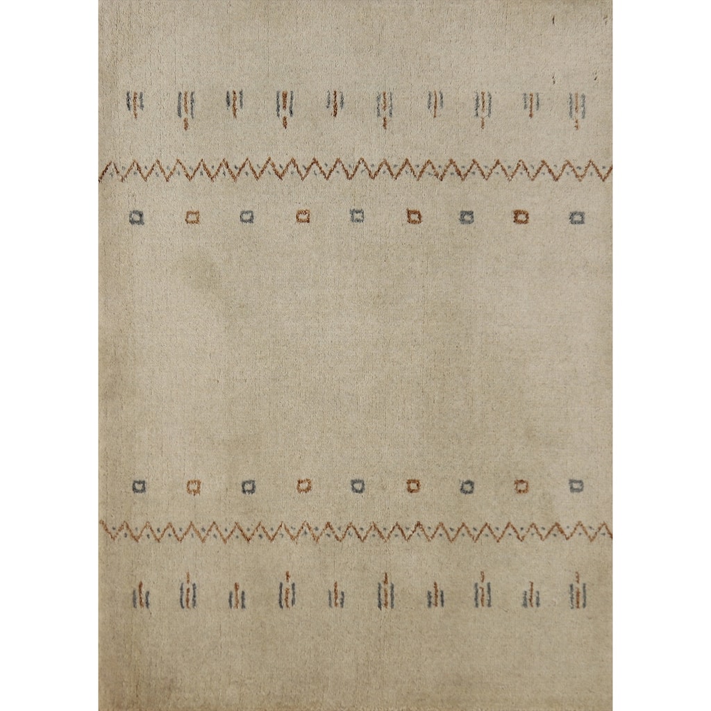 Hand Knotted Oriental 100% Wool Carpet Tribal Tribal Beige & Ivories Gabbeh Area Rug - 3' 0'' X 2' 0''