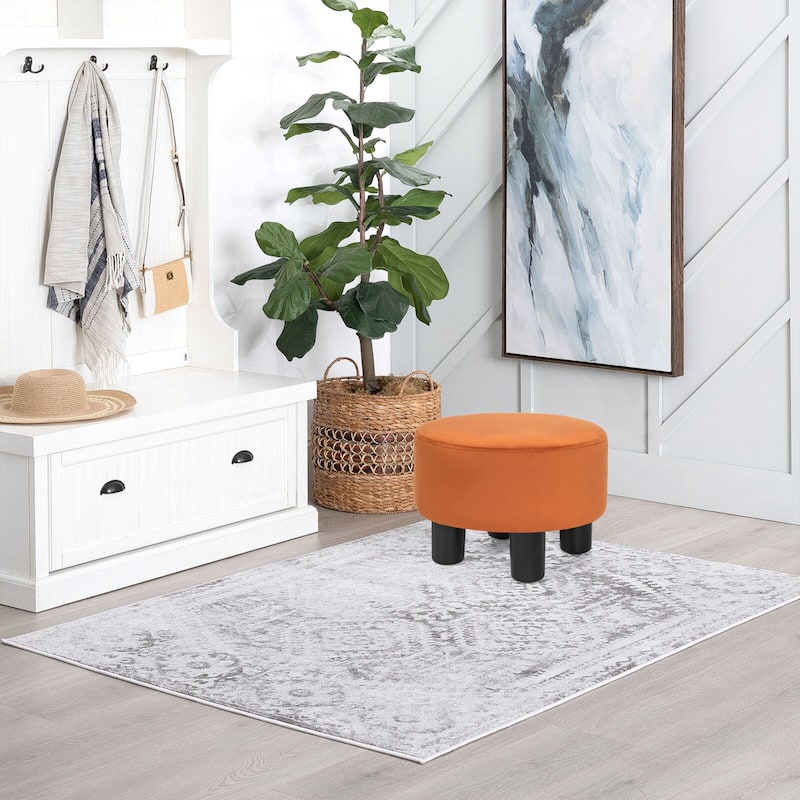 Adeco Round Ottoman Velvet Footrest Stool Modern Padded Seat Footstool