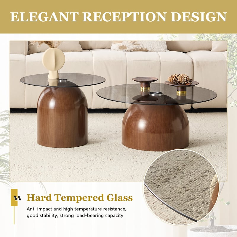 Nesting Coffee Table Set of 3,Glass Desktop for Living Room,Space Saving Circle Center Table for Saving Space,for Living Room