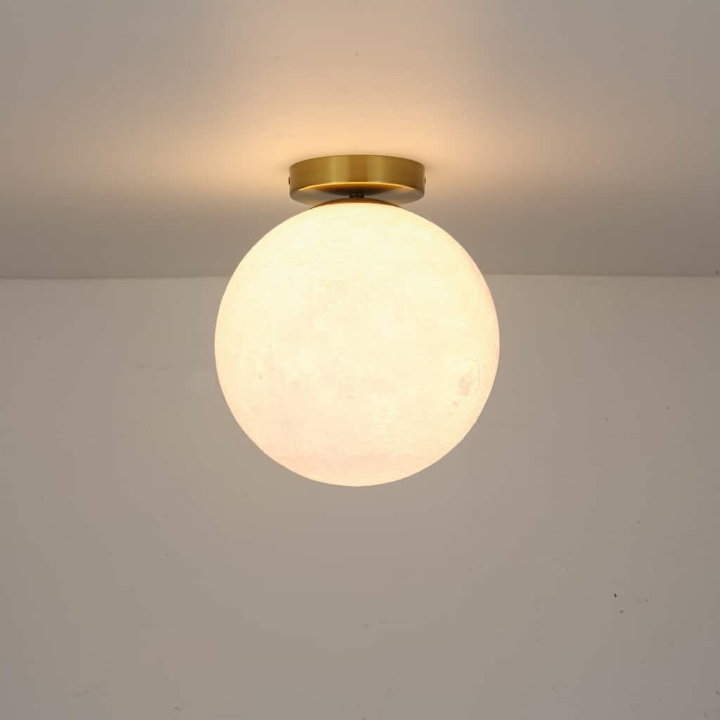 1-Light Modern 3D Printed Moon Plastic Gold Flush Mount Ceiling Light for Bedroom - 9.8 in. W x 10.6 in.H