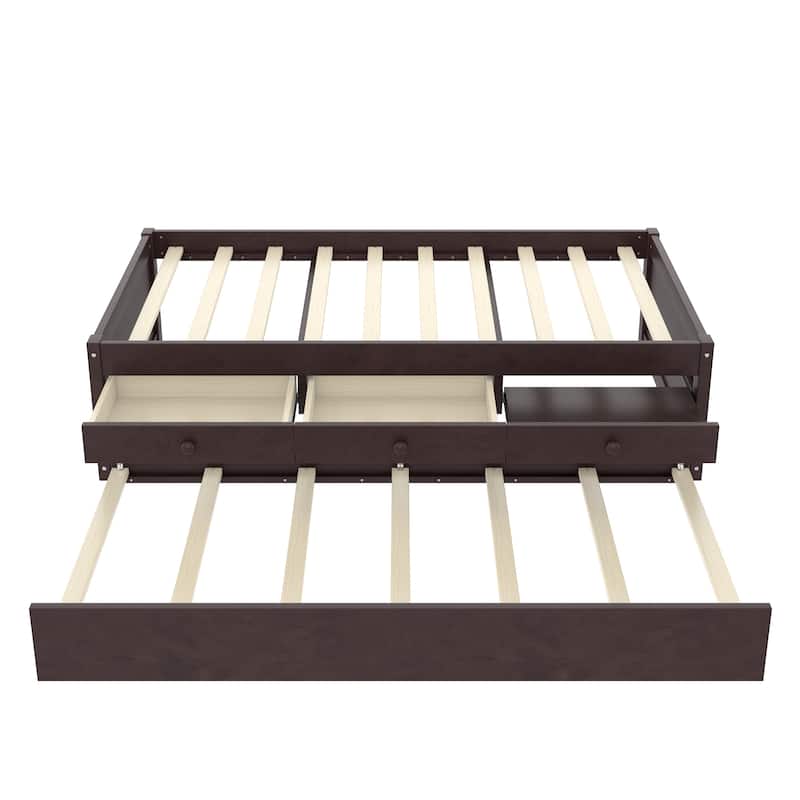 Full/Twin Platform Bed with Trundle, 2 Drawers & Built-in Power Outlets