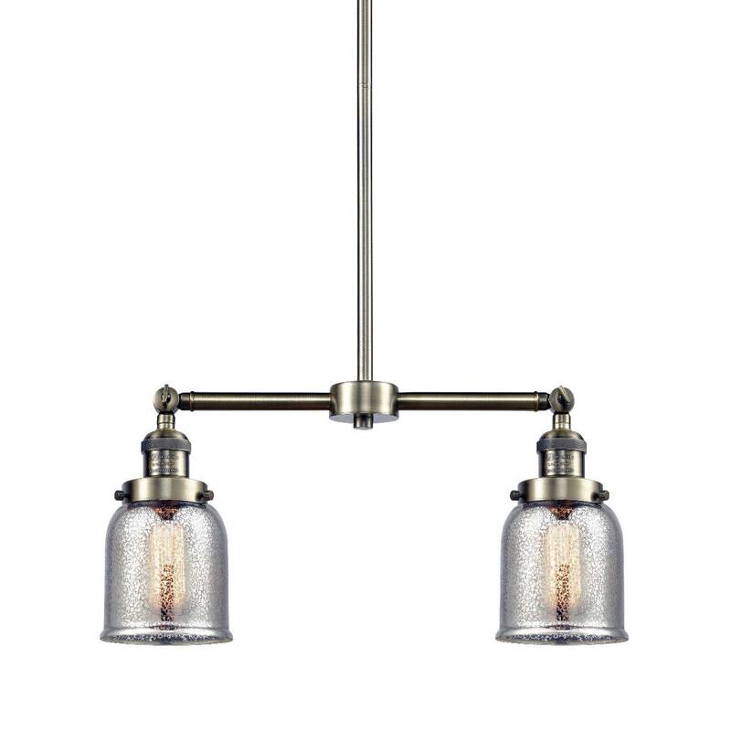 Innovations Lighting Small Bell 2 Light 21" Wide Linear Chandelier - Antique Brass / Silver Plated Mercury