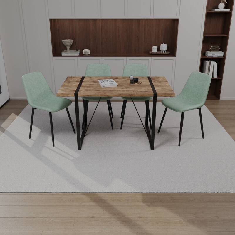 Modern Style 5-Piece Dining Set with Rectangular Table and 4 Square Corner Dining Chairs