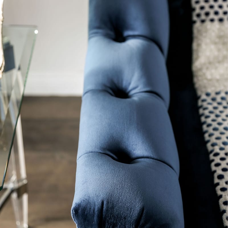 Adeben Transitional Blue Fabric Nailhead Trim Tufted 2-Piece Sofa Set by Furniture of America