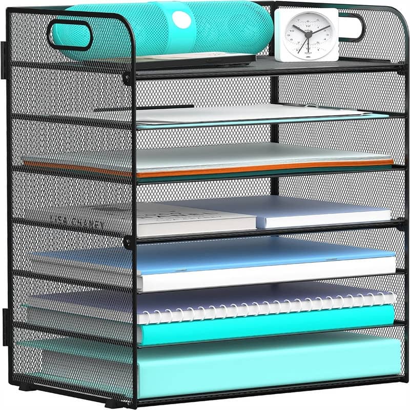 7-Tier Paper Letter Tray Organizer for Desk - 12.6"L x 9.06"W x 16.5"H - Metal Finish - 7 Tier Black