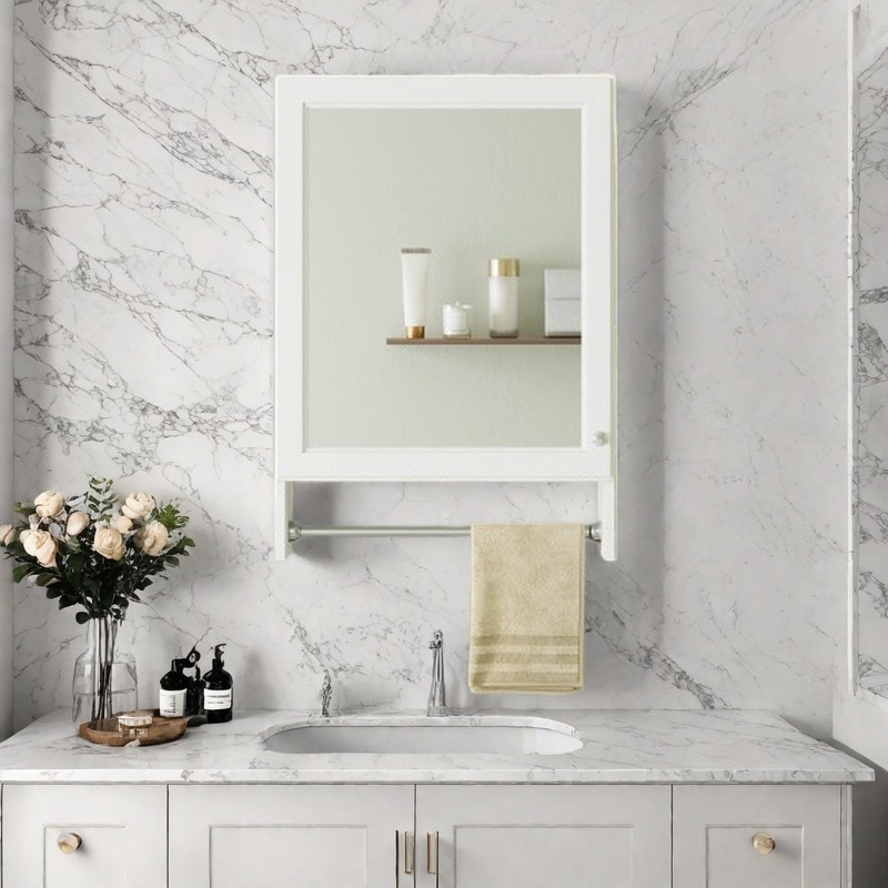 20" Wall Mounted Bathroom Mirror Cabinet with Adjustable Shelf and Soft-Close Door, 3-in-1 Medicine Cabinet