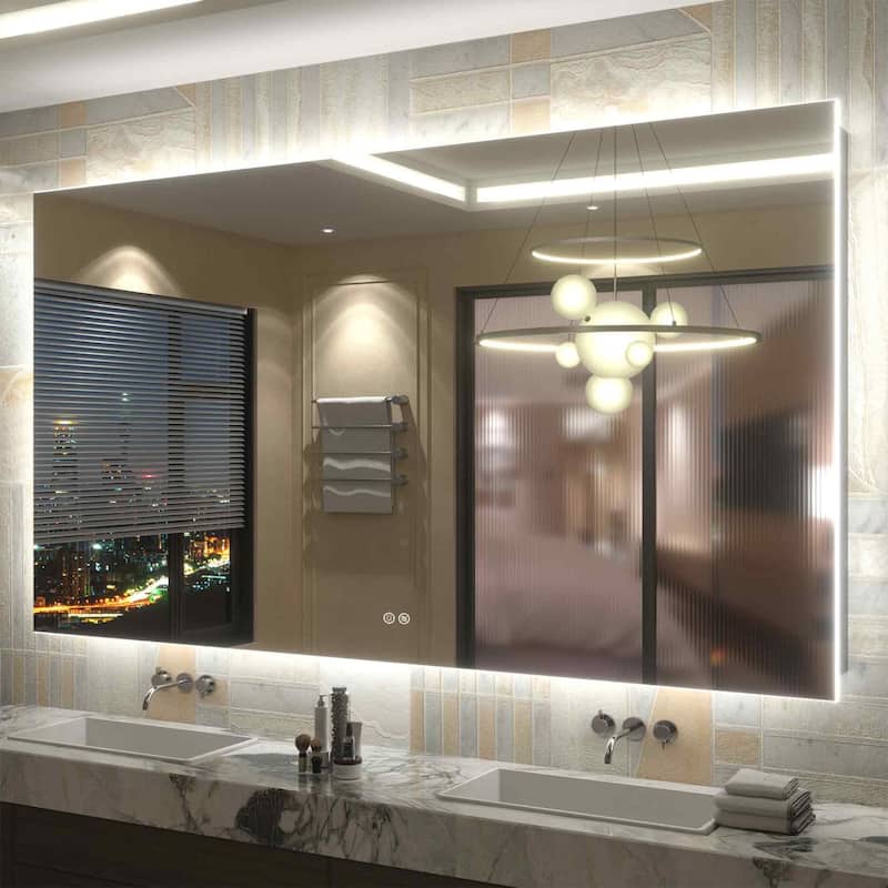 Frameless LED Backlit Anti-Fog Bathroom Vanity Mirror - 72x40