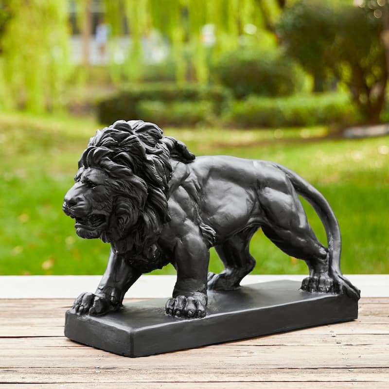 Glitzhome 24.5"L MGO Guardian Walking Lion Statue Indoor Outdoor Garden Sculpture Front Door Porch Decor