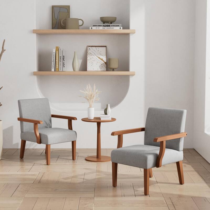 Light Gray 18.7" Arm Chairs with Round Table (Set of 2)