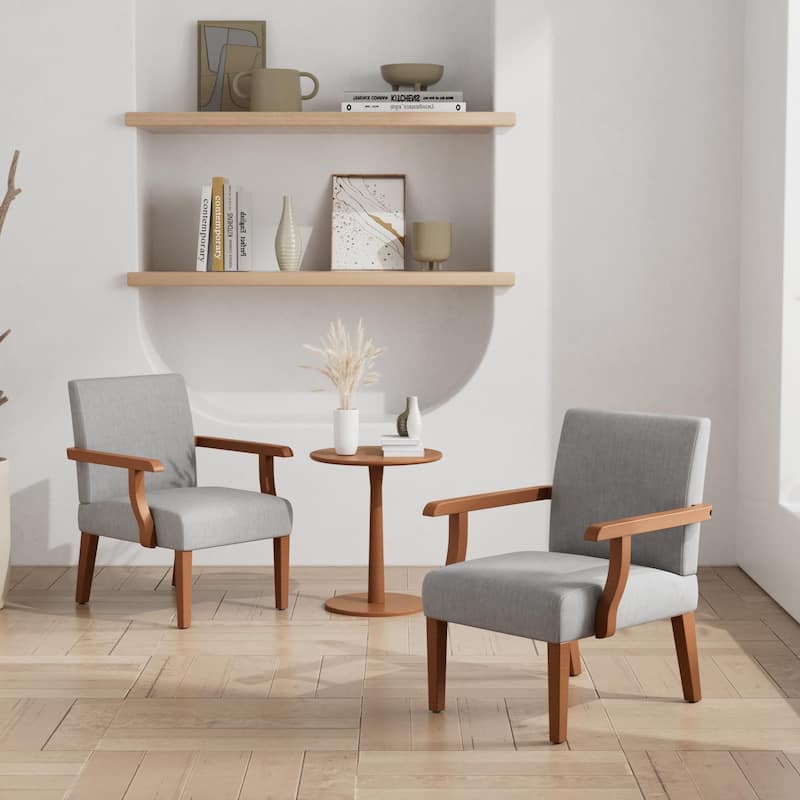 Light Gray 18.7" Arm Chairs with Round Wood Table (Set of 2)