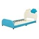 preview thumbnail 4 of 10, Twin Size Bed Frame with Cloud-Shaped Headboard & Embedded Light Stripe, Velvet Upholstered Platform Bed with Slat Support, Blue