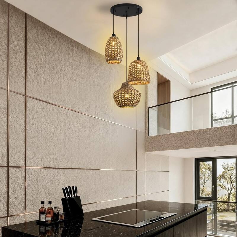 3 Light kitchen light black light fixtures rattan pendant light