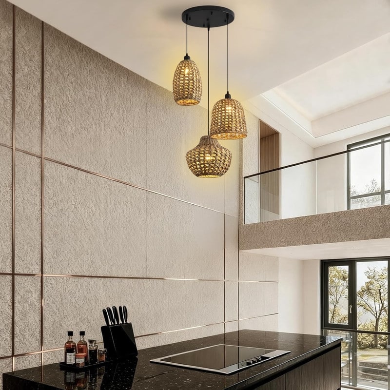 3 Light kitchen light black light fixtures rattan pendant light