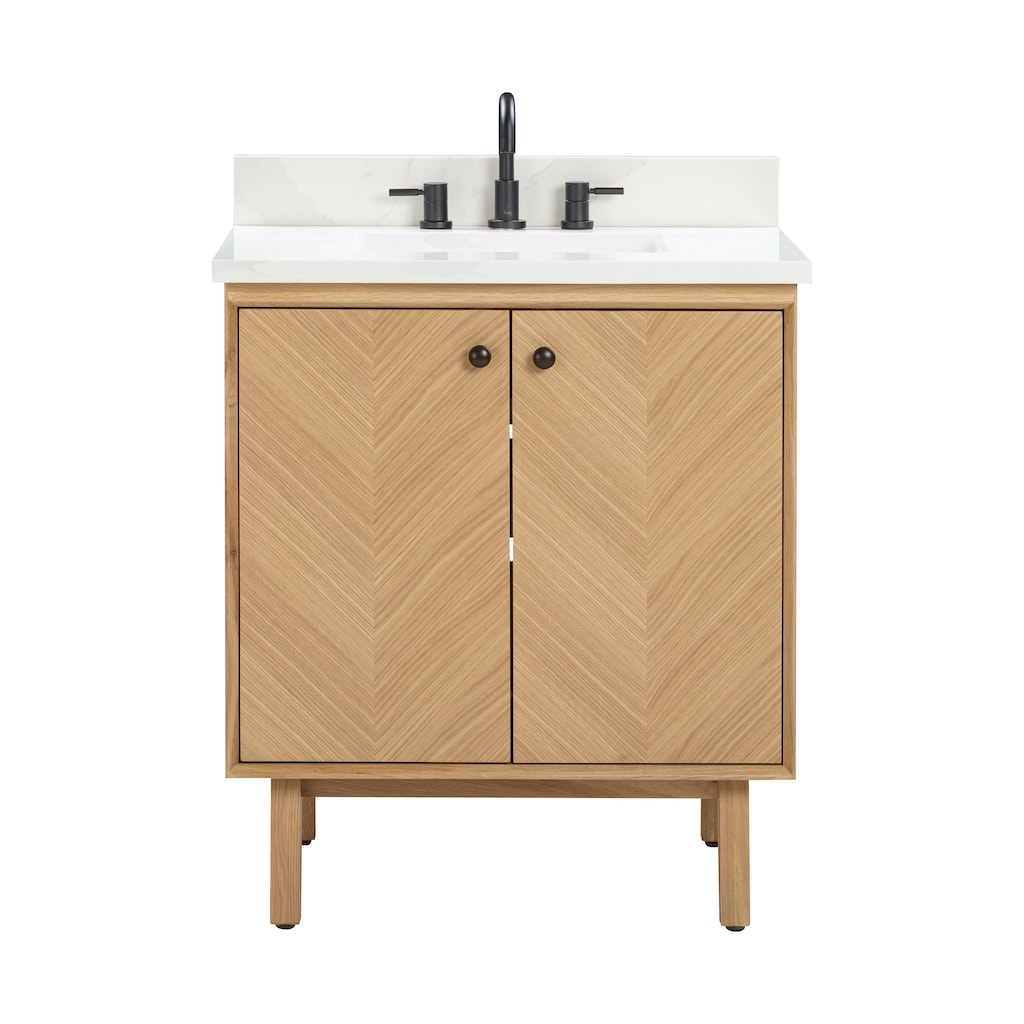 Avanity Adele 31 in. Vanity Combo in Natural Oak finish with Calacatta Quartz Top