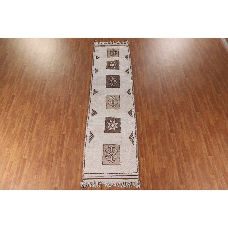 Tribal Anatolian Turkish Runner Rug Beige Wool Carpet - 3'4"x 12'3"