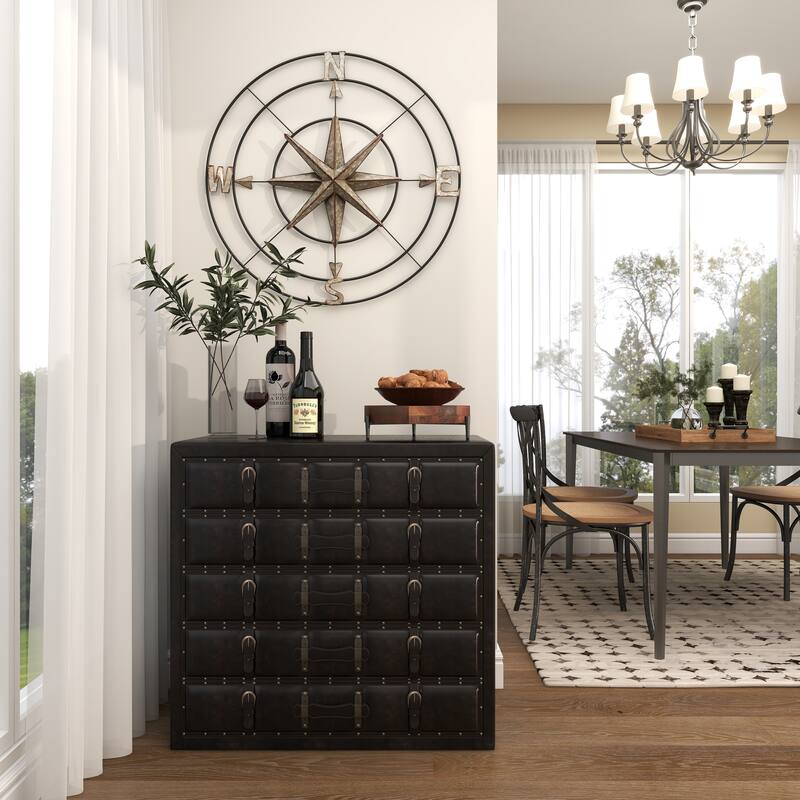 Gray Metal Indoor Outdoor Compass Home Wall Decor with Distressed Copper Like Finish