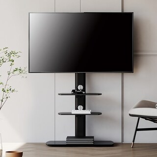 TV Stand with Swivel Mount and Glass Shelves for TVs up to 65", Black ...