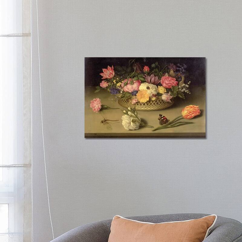 iCanvas "A still life of flowers, a dragonfly and a red admiral, 1614" by Ambrosius the Elder Bosschaert Canvas Print - 18x26x1.5