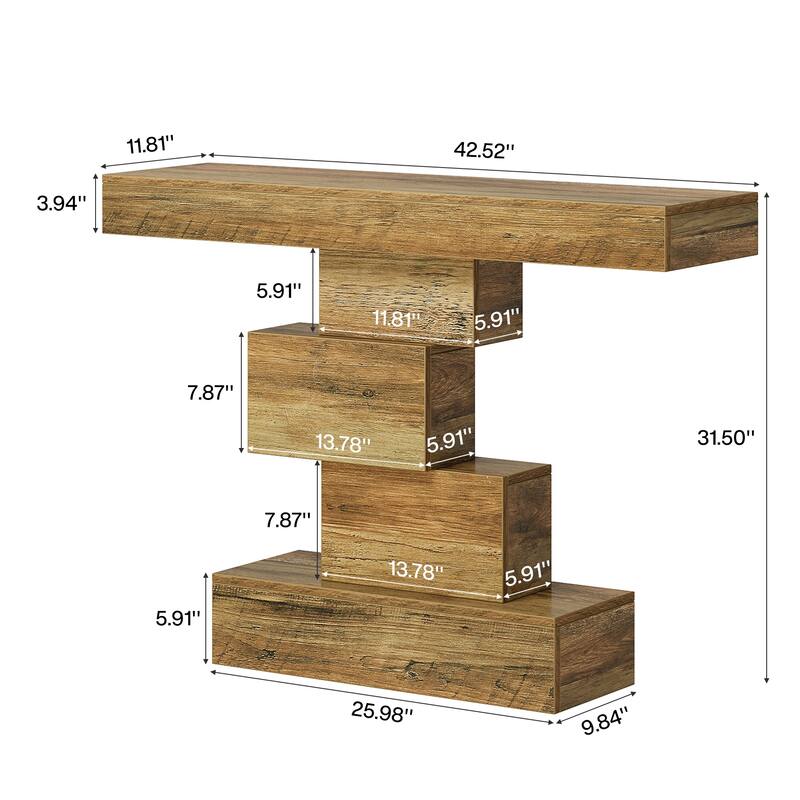 42 Inches Industrial Wood Console Table for Living Room Entryway - 11.8"D x 42.5"W x 31.5"H