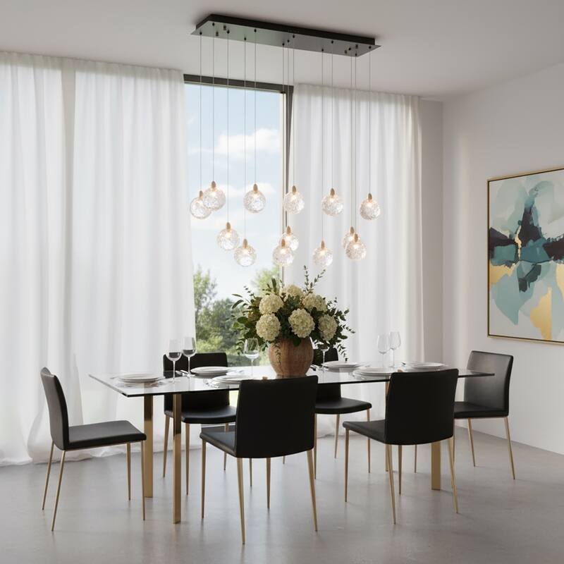 Artcraft Snowflake - 13-Light 40" Island-Light - Matte Black with Satin Brass Accent - Rock-style Cut Glassware