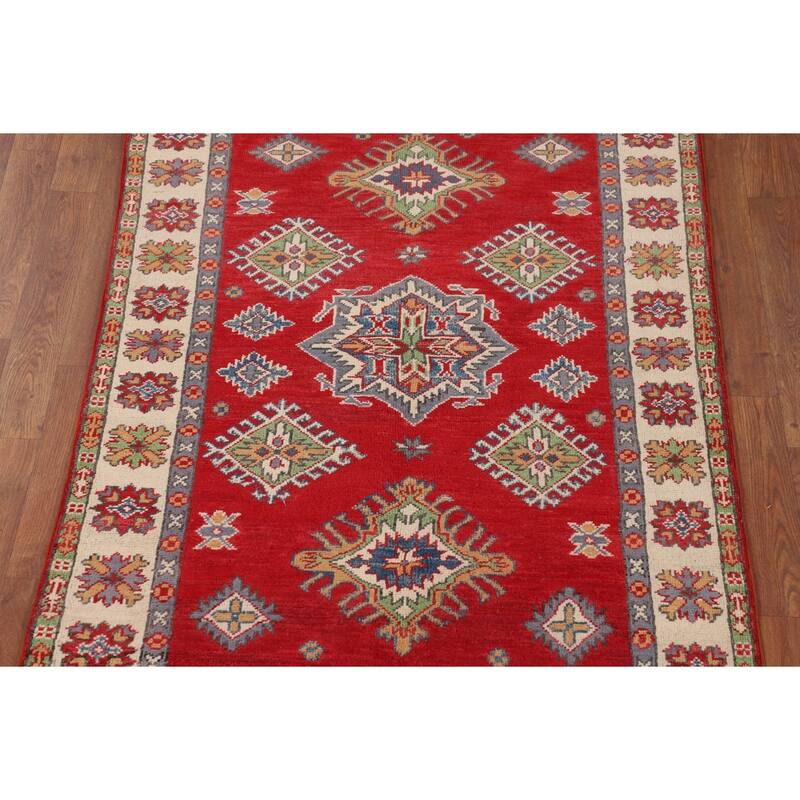 Red Kazak Oriental Accent Rug Hand-Knotted Wool Carpet - 3'5" x 4'11"