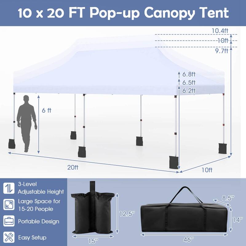 Costway 10 x 20 FT Pop-up Canopy UPF50+ Sun Protection Tent with - See Details