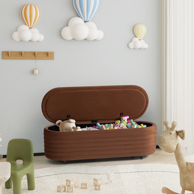 Farrah Velvet Polyester Flip Top Storage Ottoman - 54" - Brown