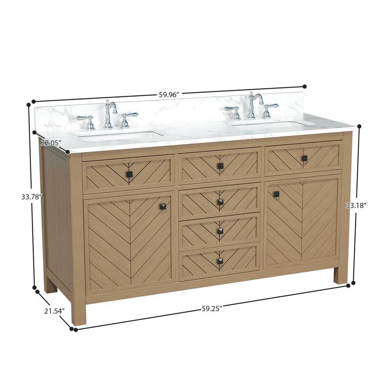 60-inch Modern Double Bathroom Vanity Crafted with Solid Wood Frame