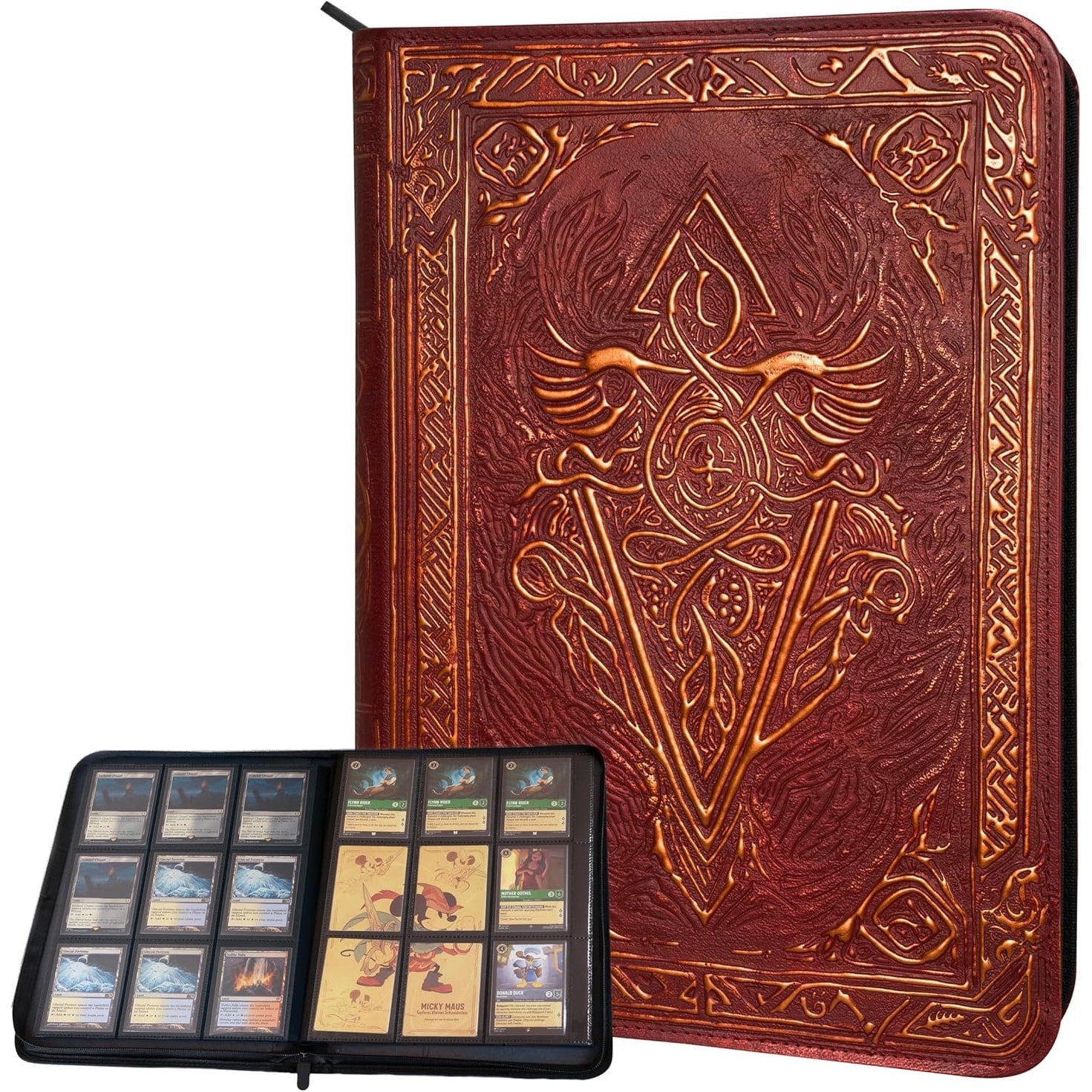 Lynx 9-Pocket Faux Leather Zippered Trading Card Binder: Red - Bed