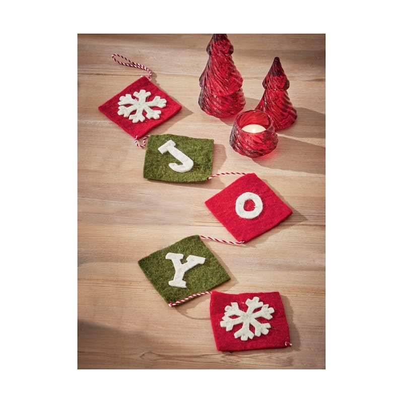 Joy Hanging Decor Multicolor Wool Sculpture 21in for Holiday Christmas Ornaments Decorative Objects