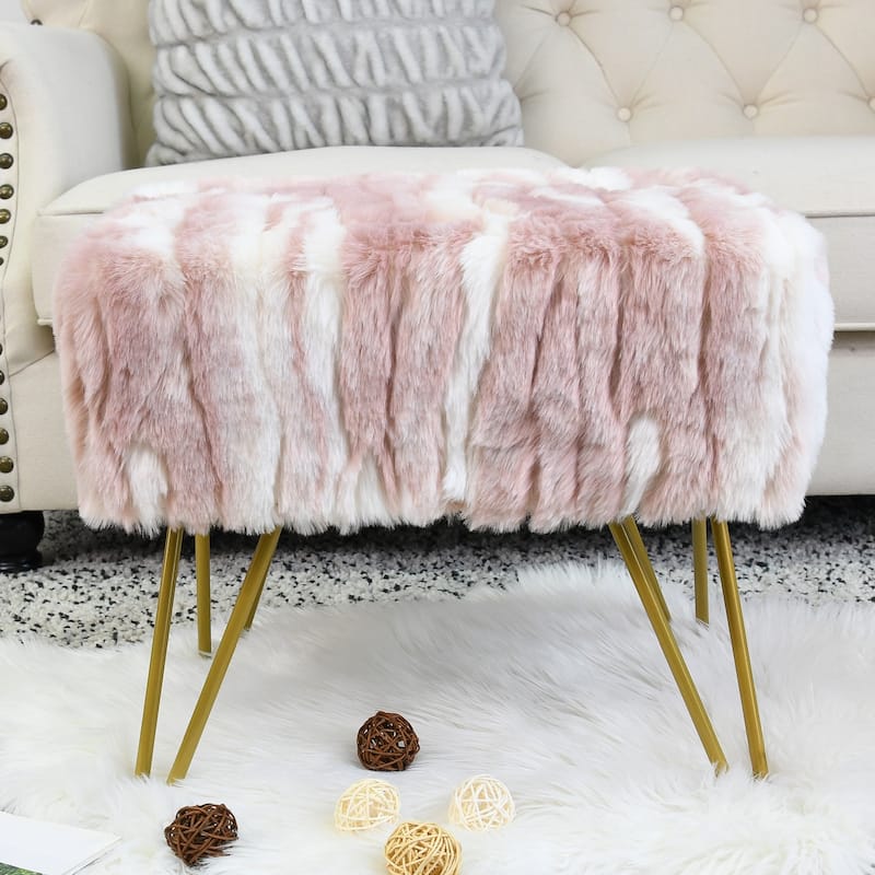 Home Soft Things Soft Fauxfur Ottoman Fuzzy Entryway Bench Seat