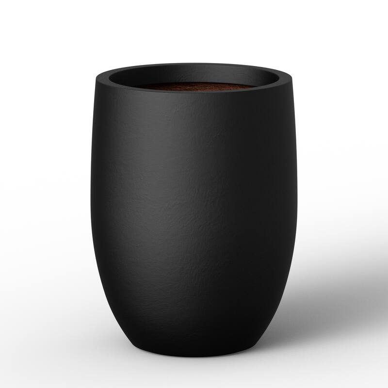 Concrete Round Planter Flower Pot with Drainage Holes - 12.5 x 16.5 - Matte Black(Enhanced Interior)