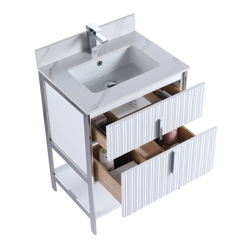 Fine Fixtures Serenity Modern Bathroom Vanity with White Carrara Stone Top